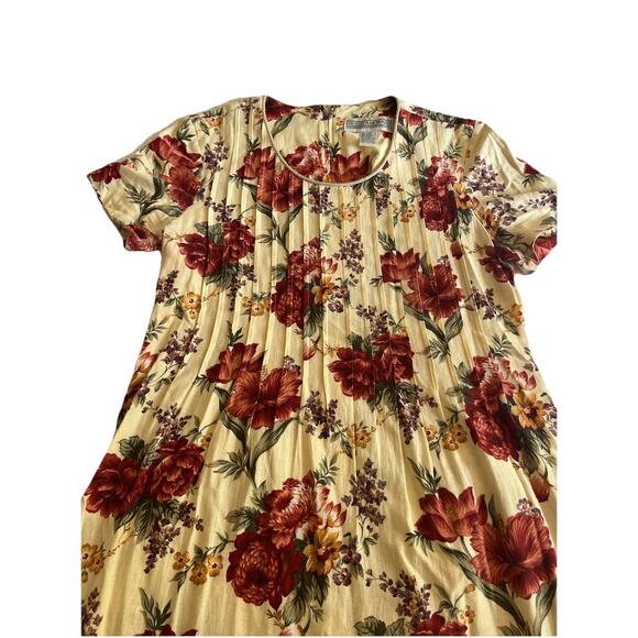 Jessica Howard 10 Yellow Red Floral Linen House Dress Modest Summer Ankle Length - Picture 7 of 9